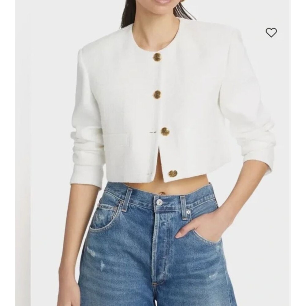Citizens of Humanity Pia Cropped Jacket Sz Medium White Tweed Boxy Office - Picture 4 of 16